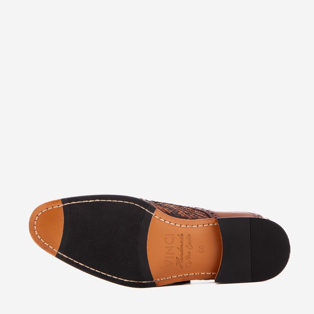 The Varenne Tan Snake Leather Oxford Men Shoe