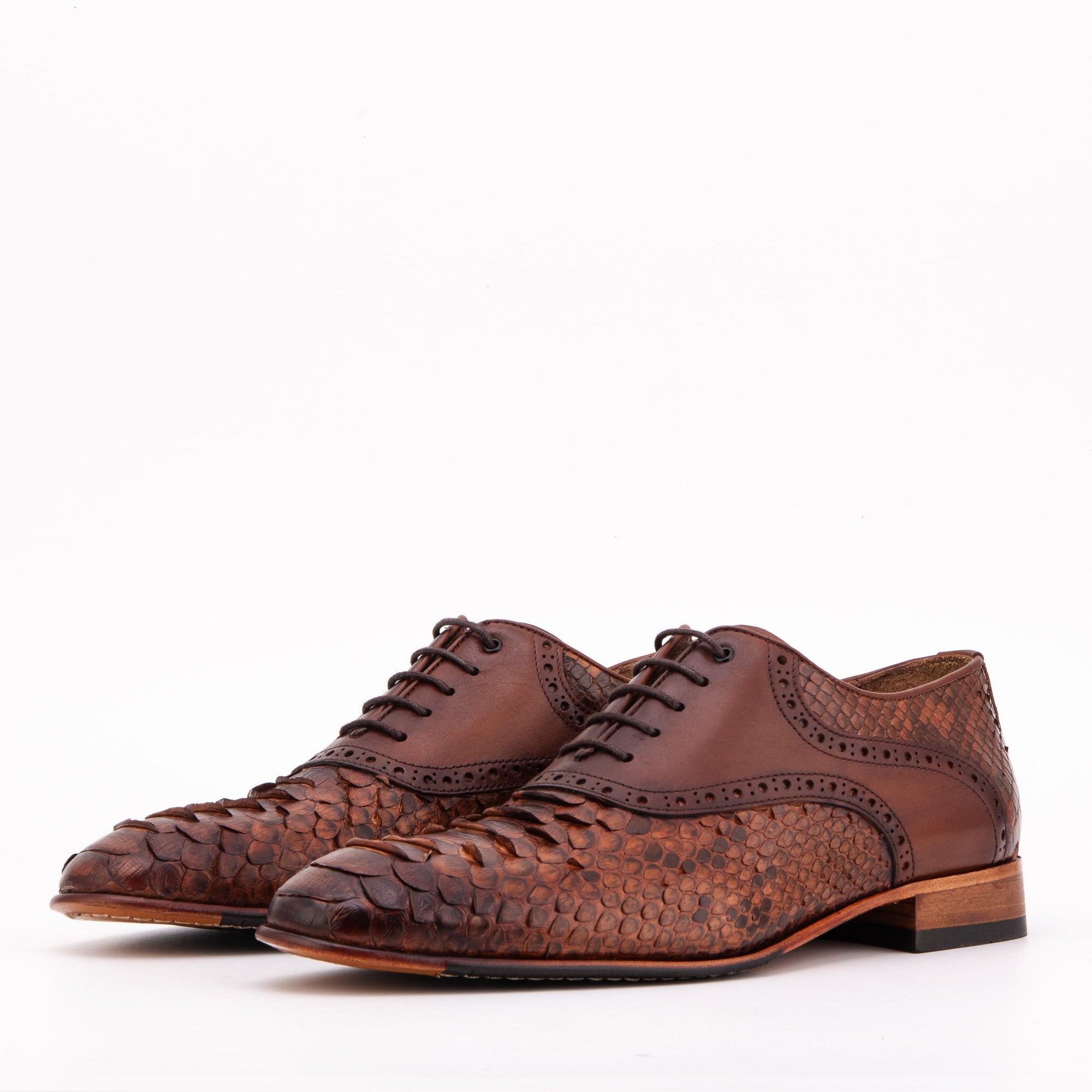 The Varenne Tan Snake Leather Oxford Men Shoe