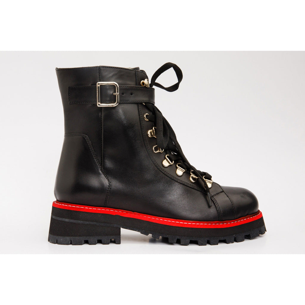 The Belgrano Black Leather Lace-Up Ankle Women Boot With a Side Zipper