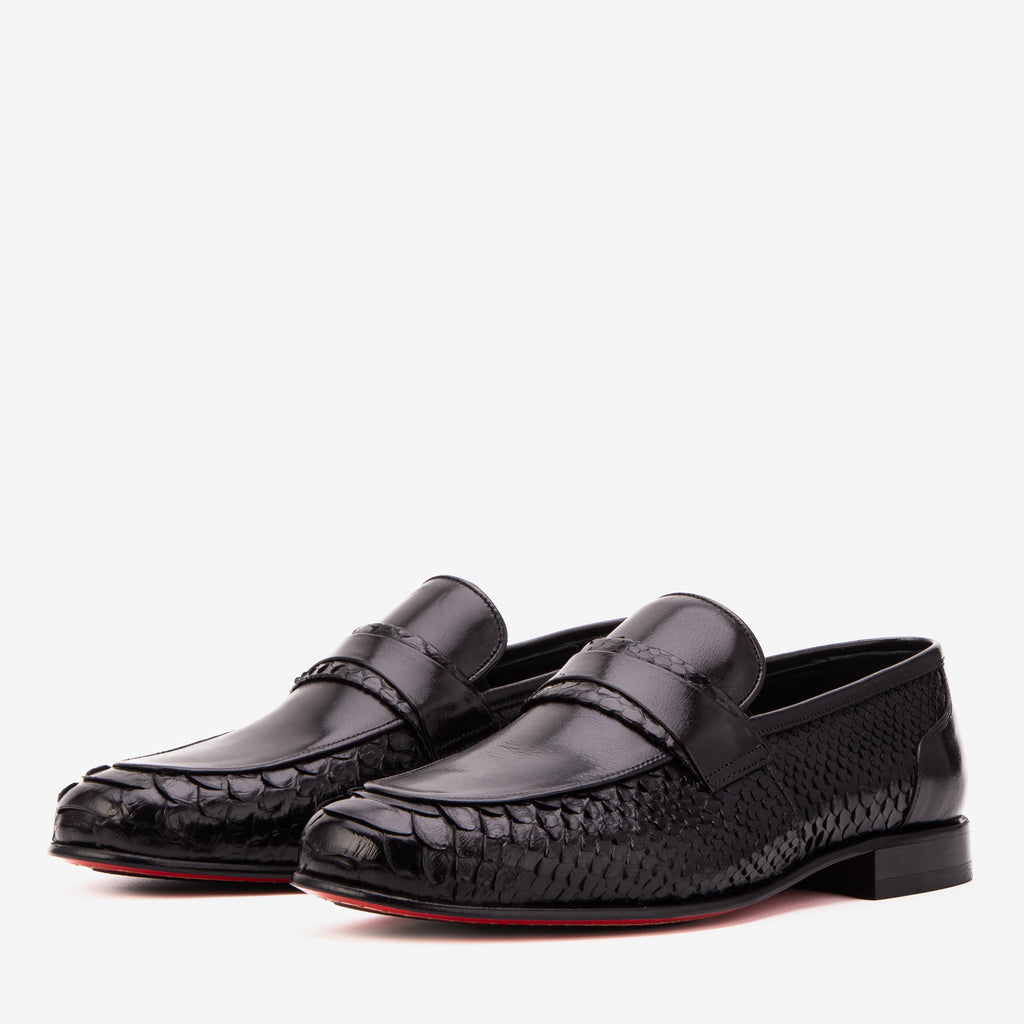 The Aurelio Black Snake & Baby Buffalo Leather Penny Loafer