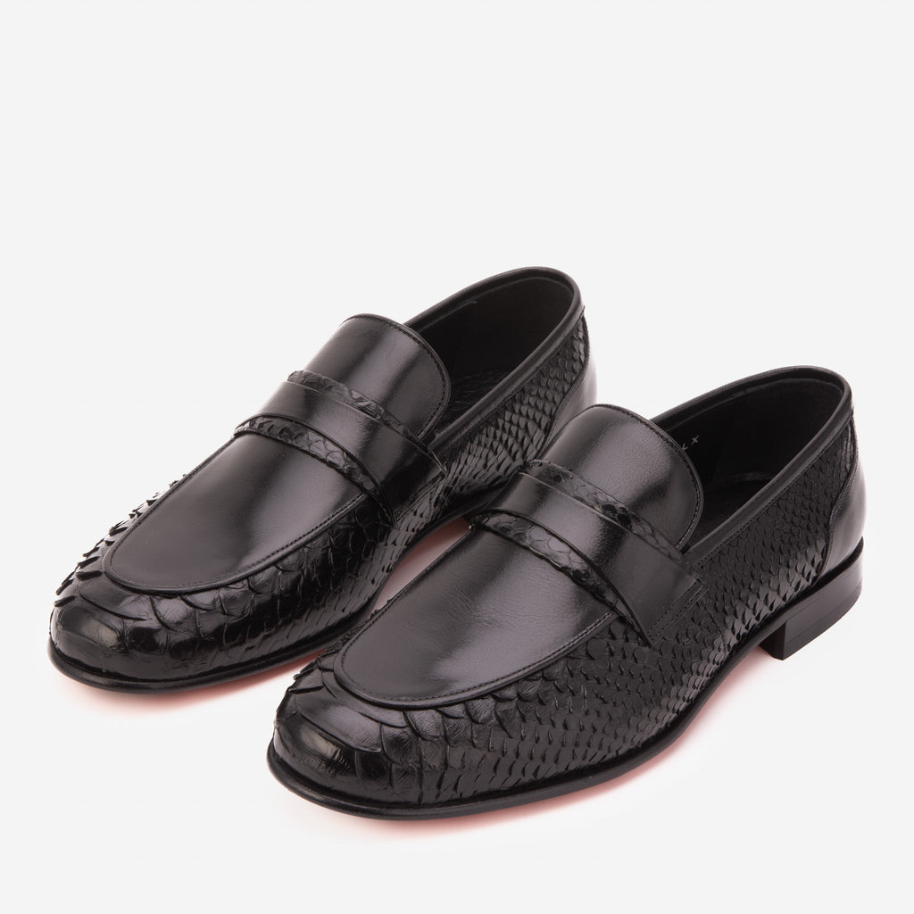 The Aurelio Black Snake & Baby Buffalo Leather Penny Loafer