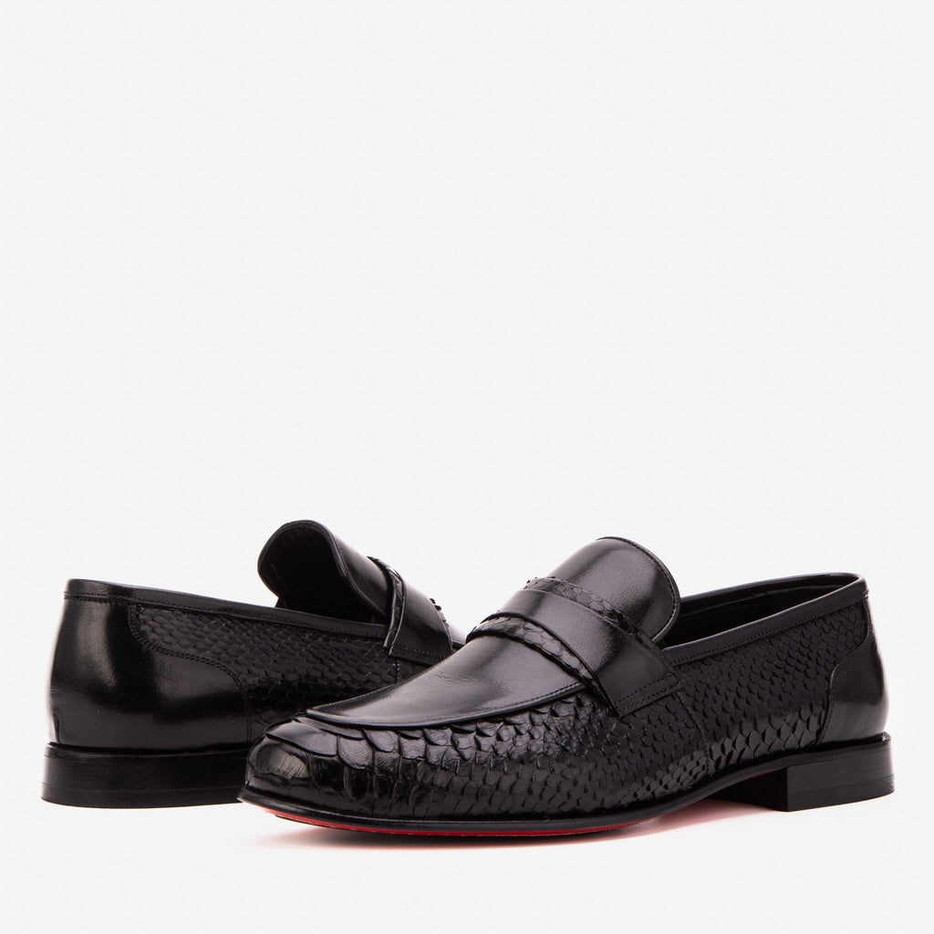 The Aurelio Black Snake & Baby Buffalo Leather Penny Loafer