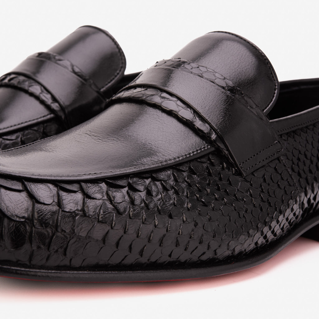 The Aurelio Black Snake & Baby Buffalo Leather Penny Loafer