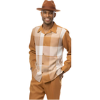 Men's MONTIQUE Two Piece Set Walking Leisure Suit 2370 Copper Tan Plaid