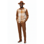 Men's MONTIQUE Two Piece Set Walking Leisure Suit 2370 Copper Tan Plaid