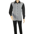 Men's MONTIQUE 2 PC Set Walking Leisure Suit 2390 Black White Hounds tooth