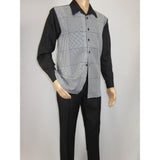 Men's MONTIQUE 2 PC Set Walking Leisure Suit 2390 Black White Hounds tooth