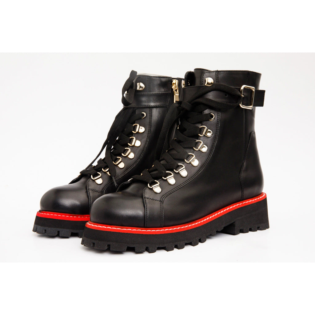 The Belgrano Black Leather Lace-Up Ankle Women Boot With a Side Zipper