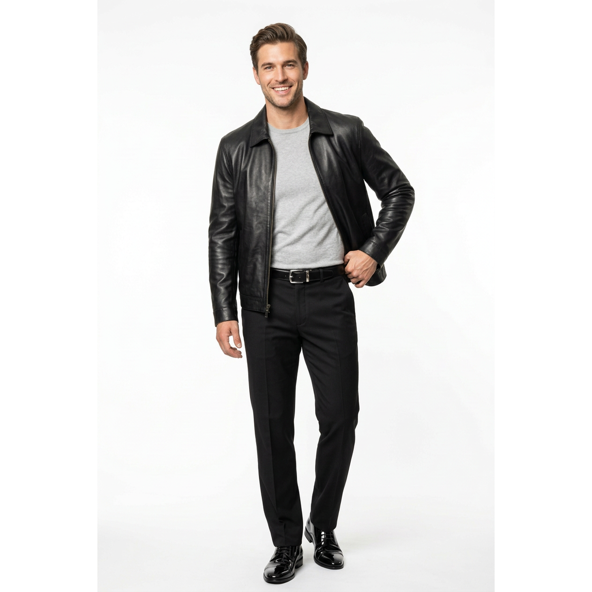 Men's VIA CONDOTTI Fine Lamb Skin Leather Zipper Jacket 2409 Black
