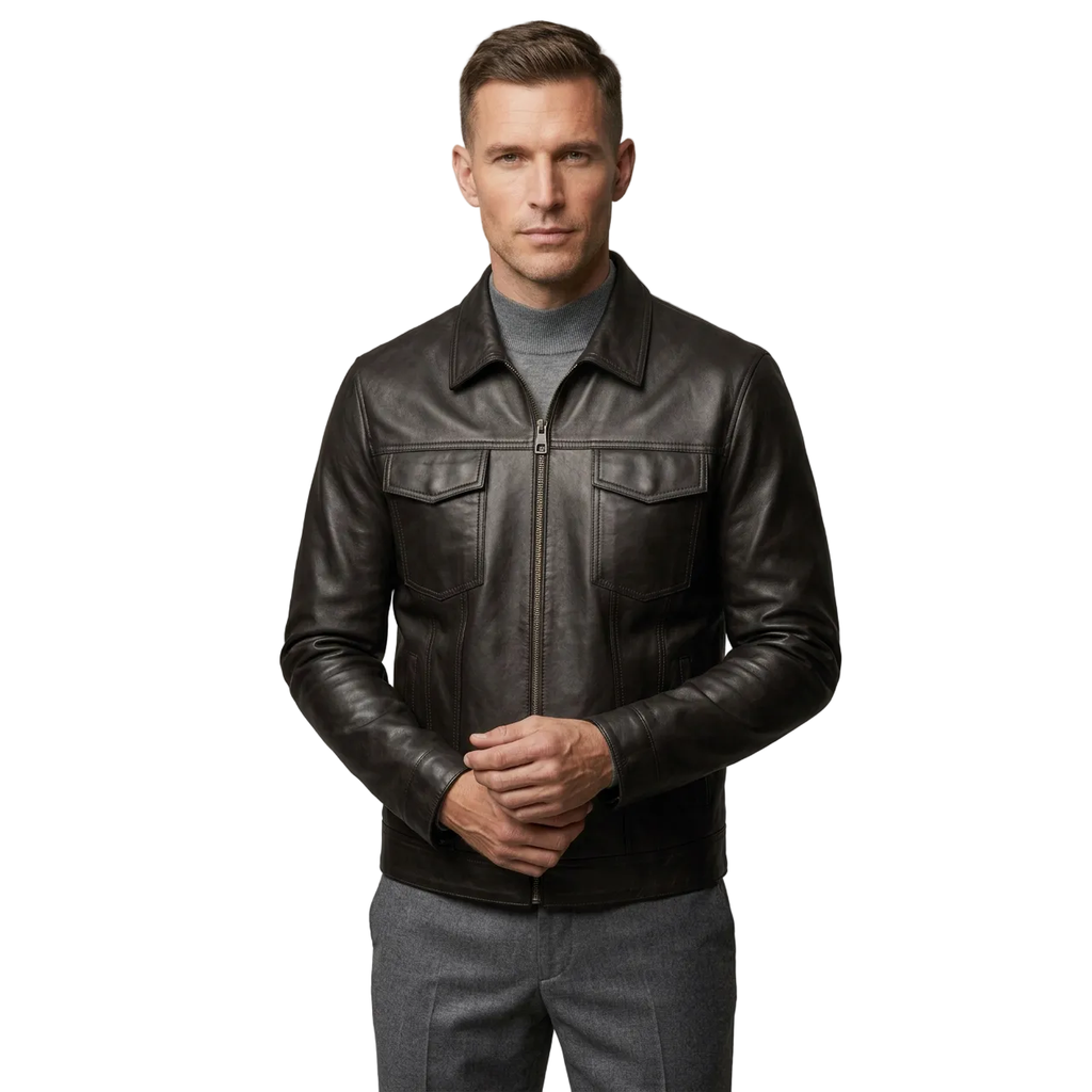 Men's VIA CONDOTTI Fine Lamb Skin Leather Zipper Jacket 2409 Black