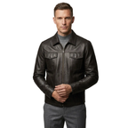 Men's VIA CONDOTTI Fine Lamb Skin Leather Zipper Jacket 2409 Black
