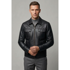 Men's VIA CONDOTTI Fine Lamb Skin Leather Zipper Jacket 2409 Black