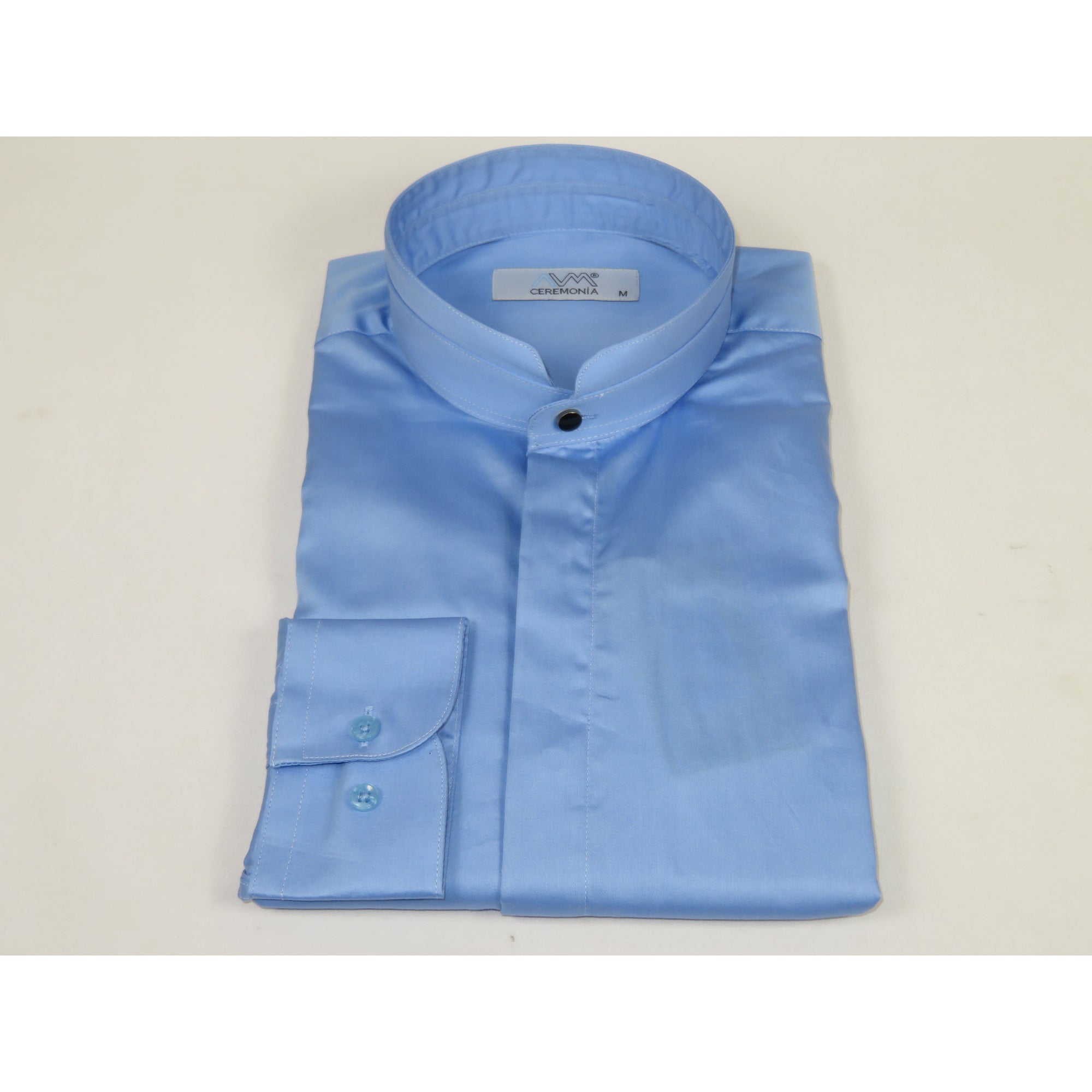 Mens CEREMONIA AVM Turkey Cotton Banded Minister Shirt Angelino-2412 Mid Blue