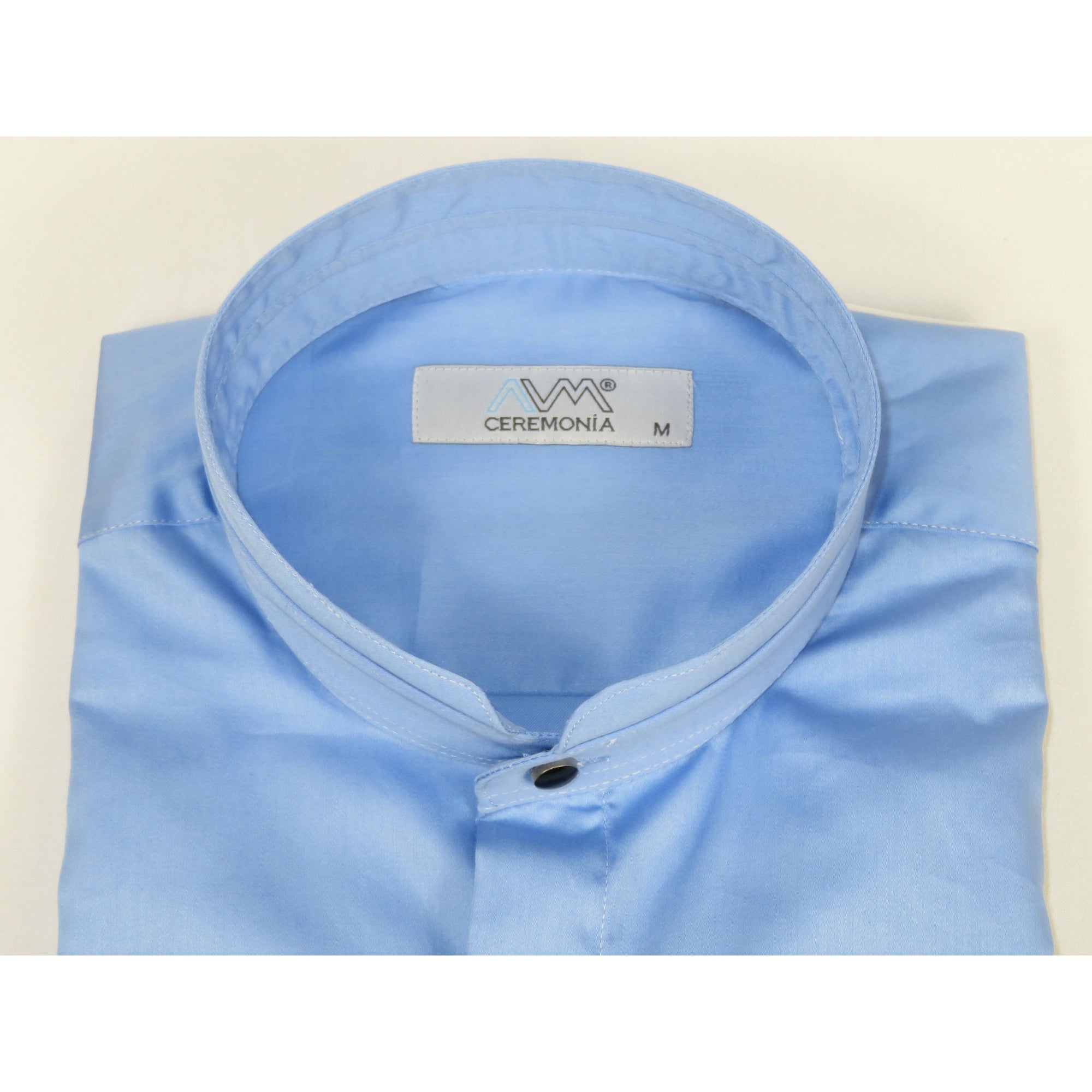 Mens CEREMONIA AVM Turkey Cotton Banded Minister Shirt Angelino-2412 Mid Blue