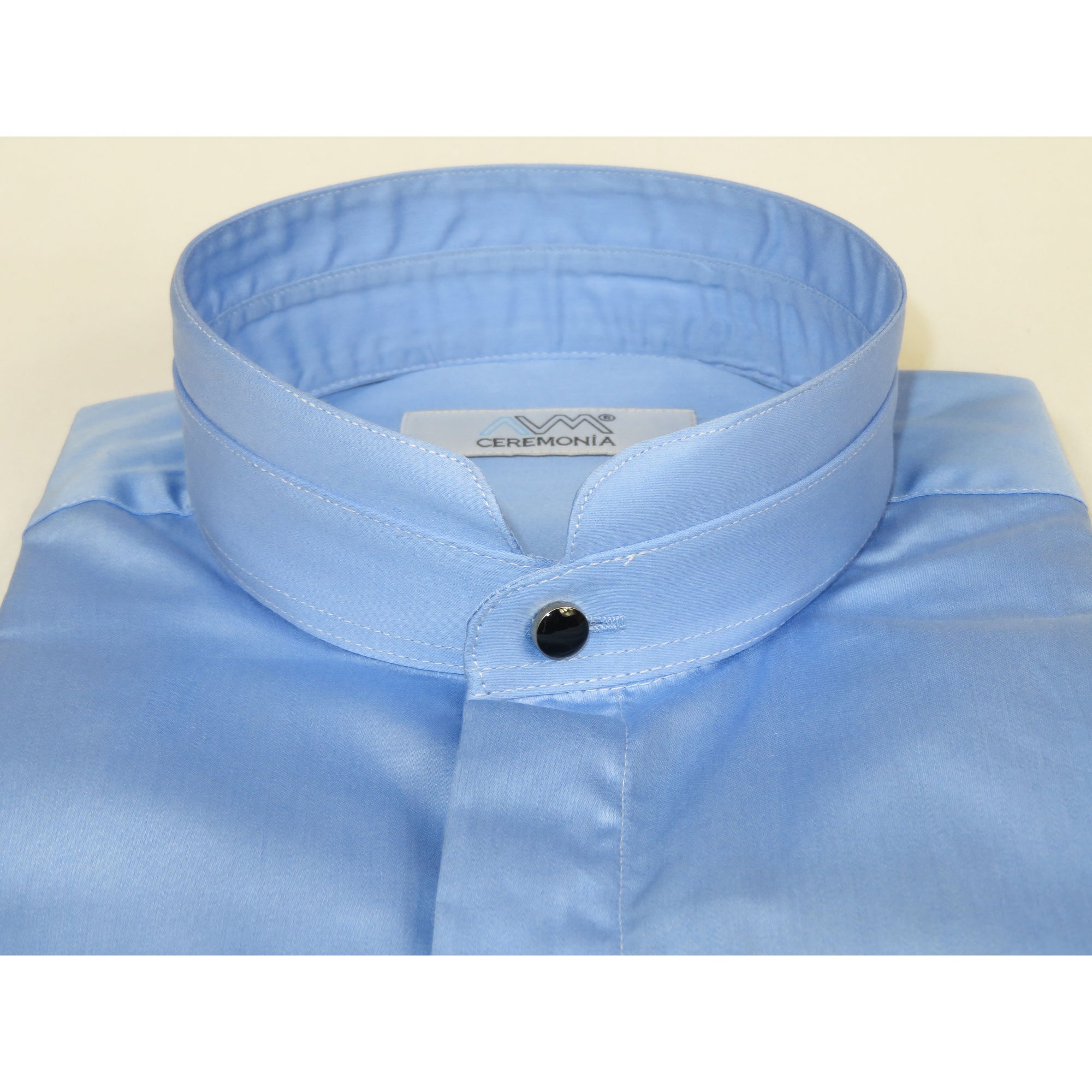 Mens CEREMONIA AVM Turkey Cotton Banded Minister Shirt Angelino-2412 Mid Blue