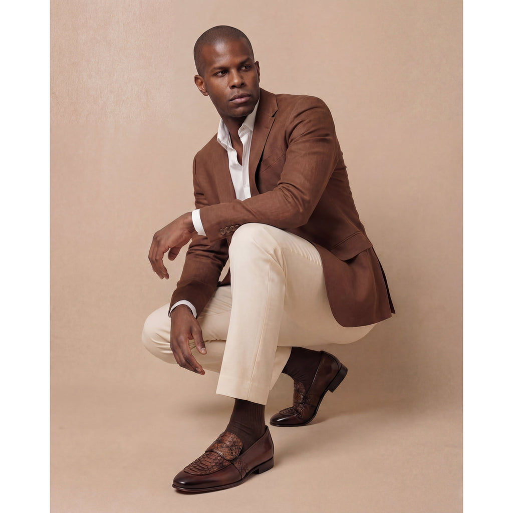 Vinci The Dorian Tan Snake and Baby Buffalo Leather Loafer Men Shoe
