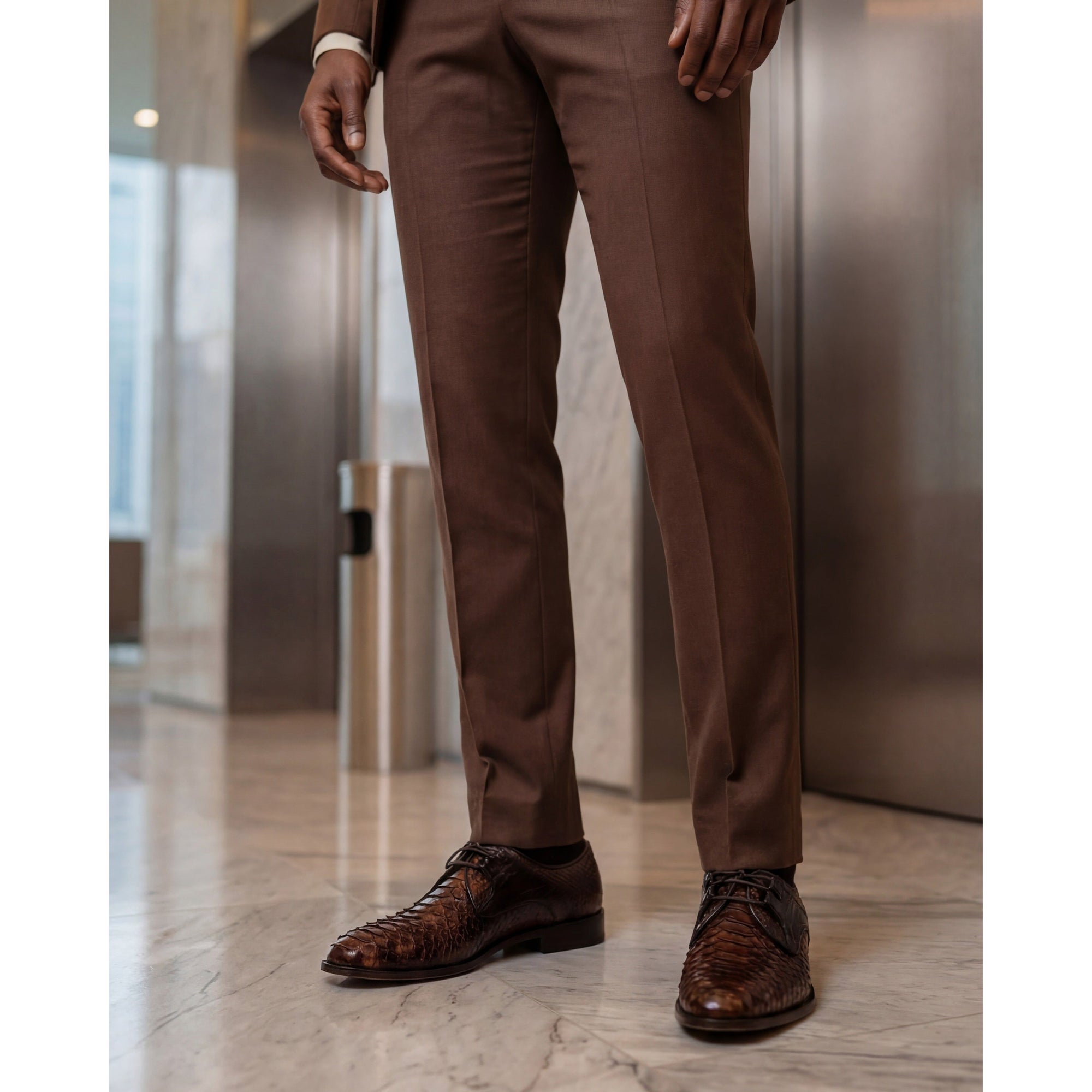 Vinci The Valmont Tan Snake Leather Derby Men Shoe