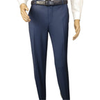 Men's MONO Turkey Slacks 100% Wool Plain Front Regular Fit 2501-24 Mid Blue
