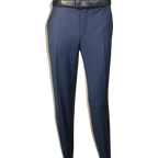 Men's MONO Turkey Slacks 100% Wool Plain Front Regular Fit 2501-24 Mid Blue
