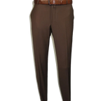 Men's MONO Turkey Slacks 100% Wool Plain Front Slim Fit 2502-12 Coco Brown
