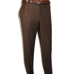 Men's MONO Turkey Slacks 100% Wool Plain Front Slim Fit 2502-12 Coco Brown