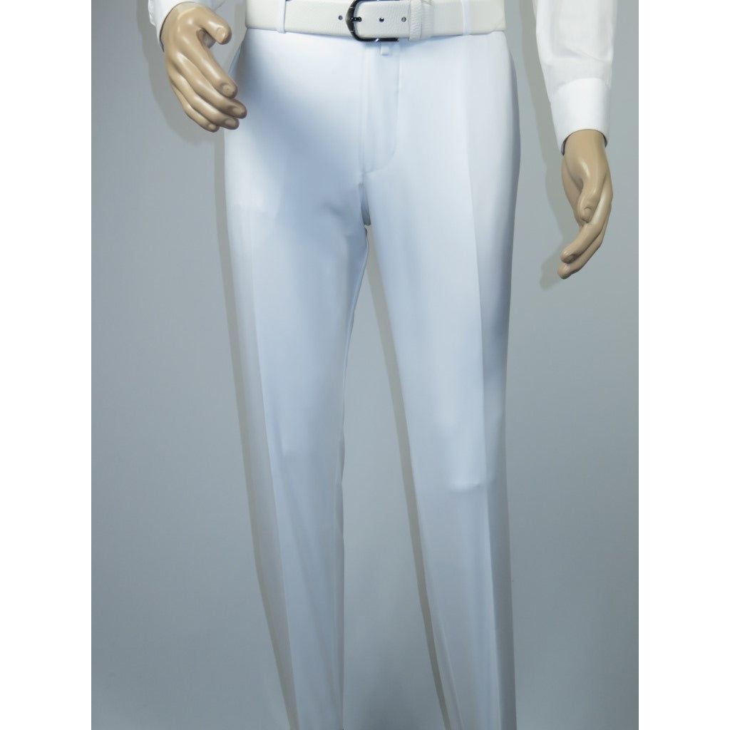Men's MONO Turkey Slacks Wool Blend Plain Front Slim Fit 2534-10 White