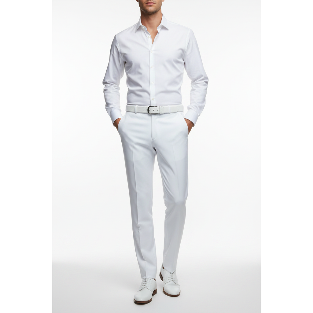 Men's MONO Turkey Slacks Wool Blend Plain Front Slim Fit 2534-10 White