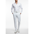 Men's MONO Turkey Slacks Wool Blend Plain Front Slim Fit 2534-10 White