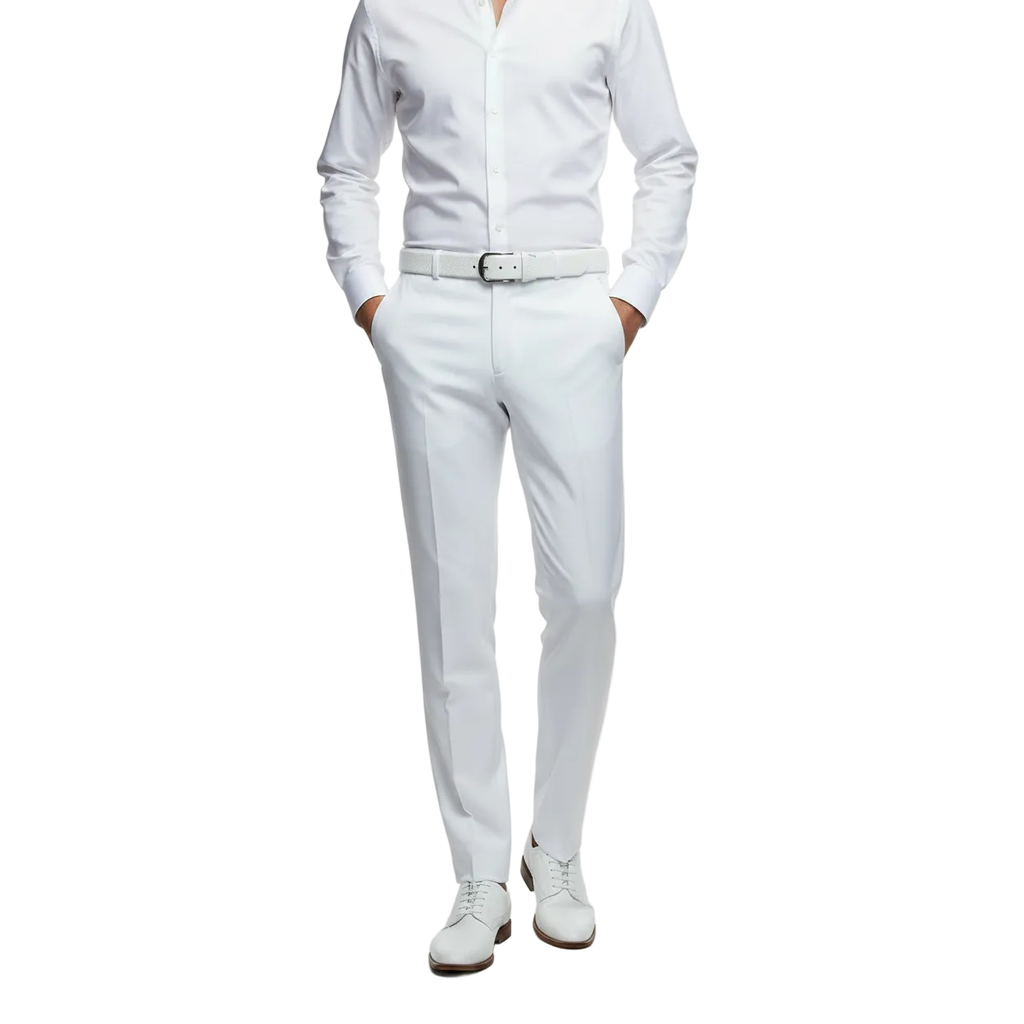 Men's MONO Turkey Slacks Wool Blend Plain Front Slim Fit 2534-10 White