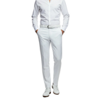 Men's MONO Turkey Slacks Wool Blend Plain Front Slim Fit 2534-10 White