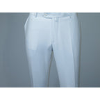 Men's MONO Turkey Slacks Wool Blend Plain Front Slim Fit 2534-10 White