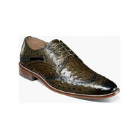 25537 Stacy Adams Leather Shoes Gennaro Wintip Ostrich Print Olive Green