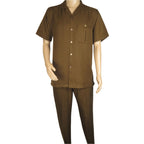 Men 2pc Walking Leisure Suit Short Sleeves By DREAMS 256-22 Solid Caramel