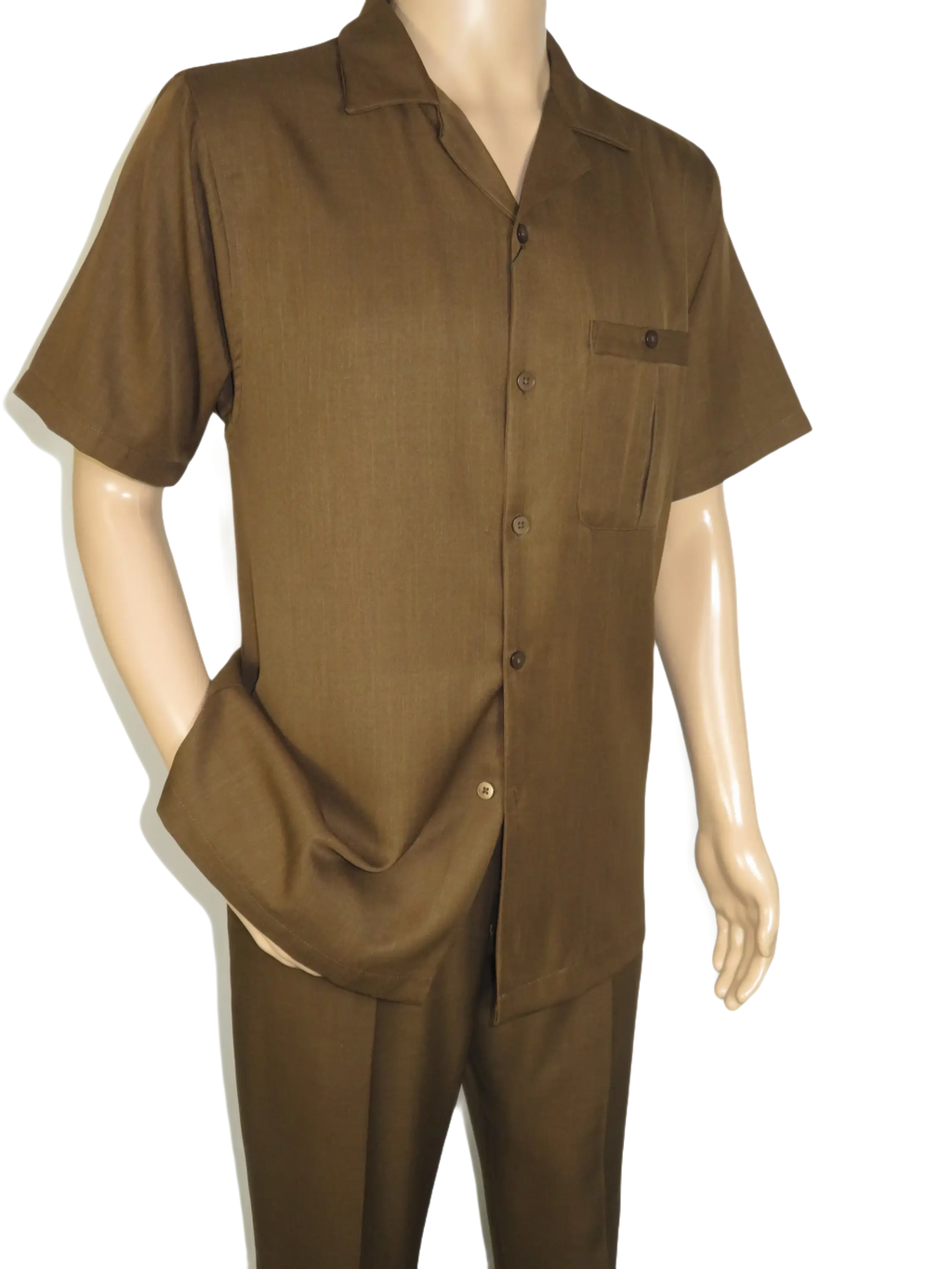 Men 2pc Walking Leisure Suit Short Sleeves By DREAMS 256-22 Solid Caramel