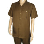 Men 2pc Walking Leisure Suit Short Sleeves By DREAMS 256-22 Solid Caramel