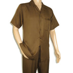 Men 2pc Walking Leisure Suit Short Sleeves By DREAMS 256-22 Solid Caramel