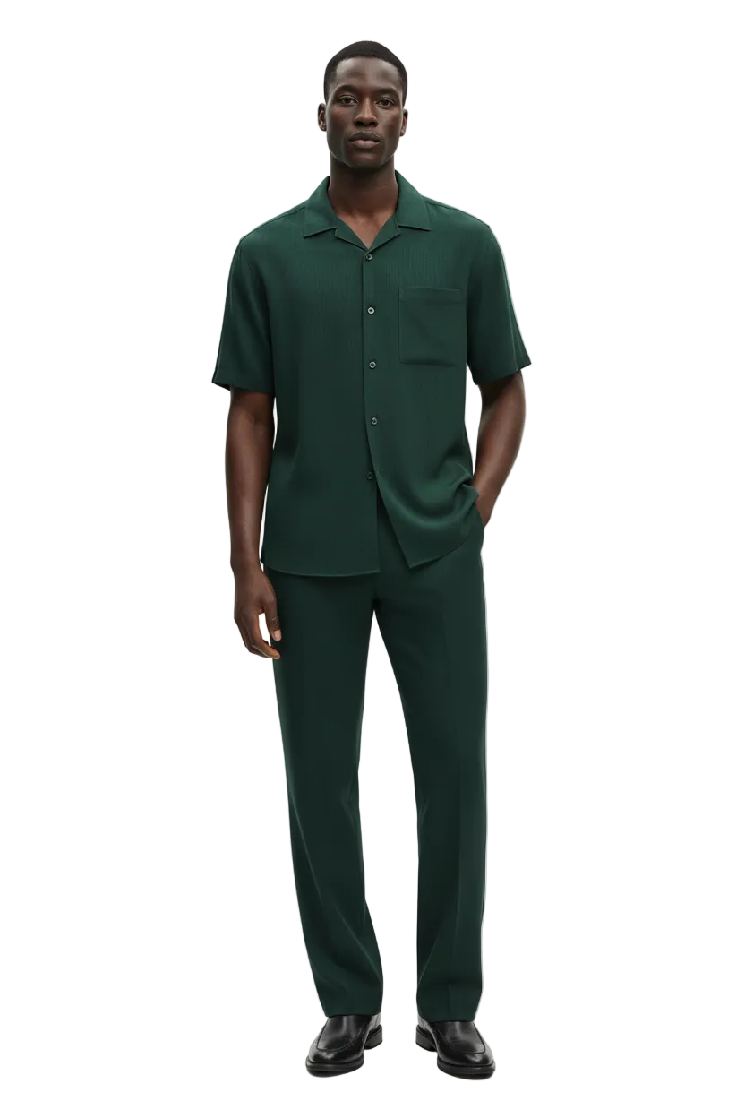 Men 2pc Walking Leisure Suit Short Sleeves By DREAMS 256-24 Hunter Green
