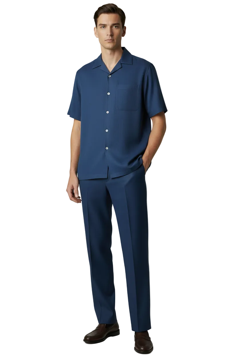 Men 2pc Walking Leisure Suit Short Sleeves By DREAMS 256-41 Sailor Blue