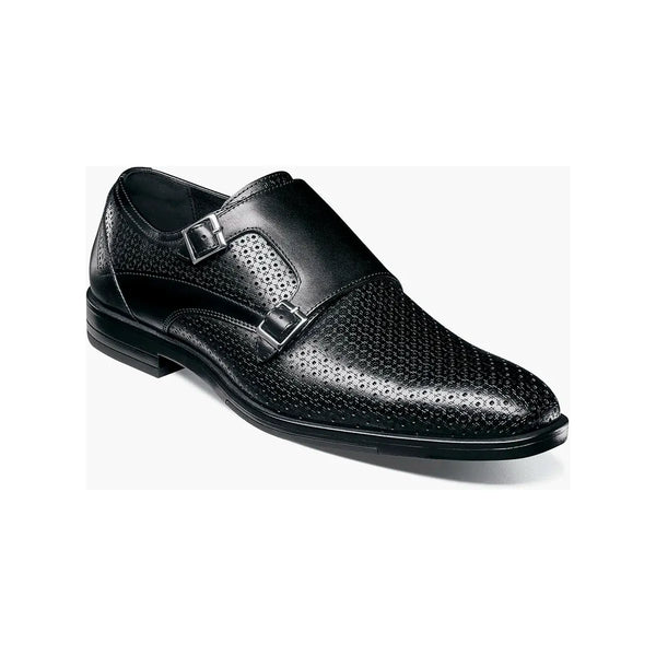 Stacy Adams Arthur Plain Toe Double Monk Strap Shoes Black 25654-001