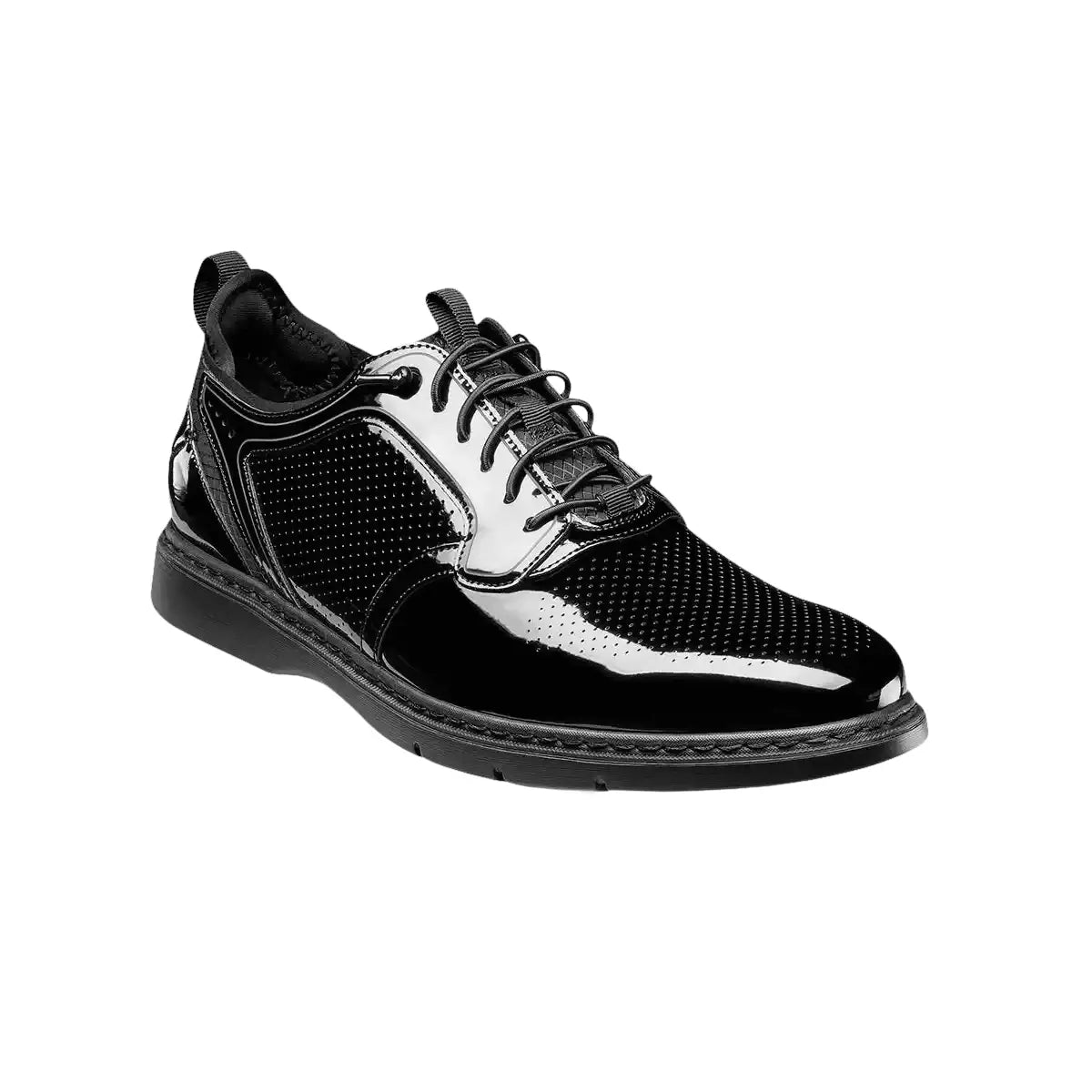 25715-004 Stacy Adams Spyre Plain Toe Elastic Lace Up Shoes Black Patent