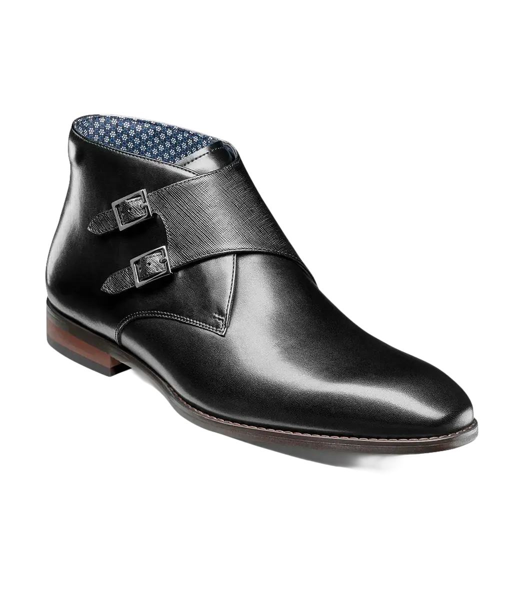 Stacy Adams Kaius Plain Toe Double Monk Strap Boot Black 25733-001