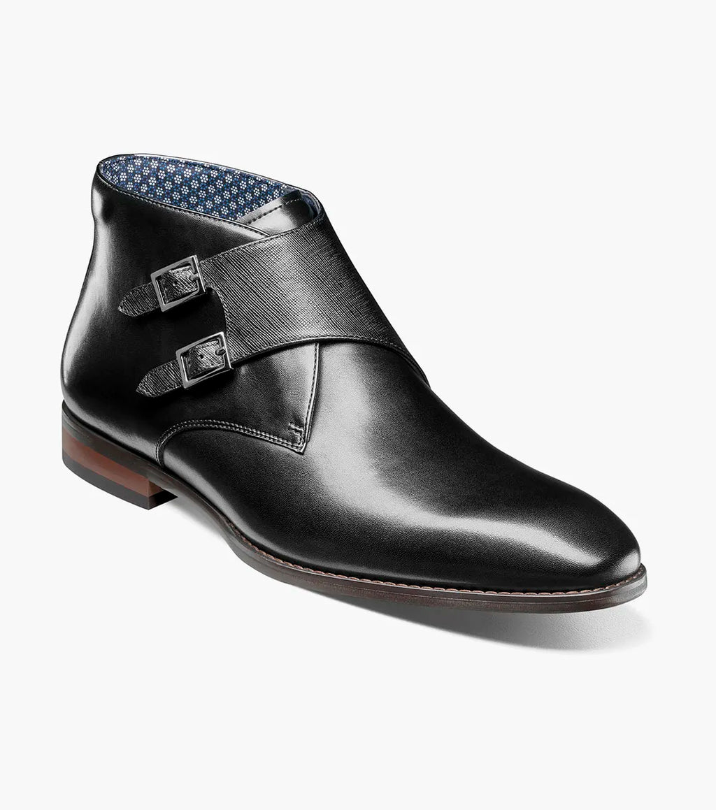Stacy Adams Kaius Plain Toe Double Monk Strap Boot Black 25733-001