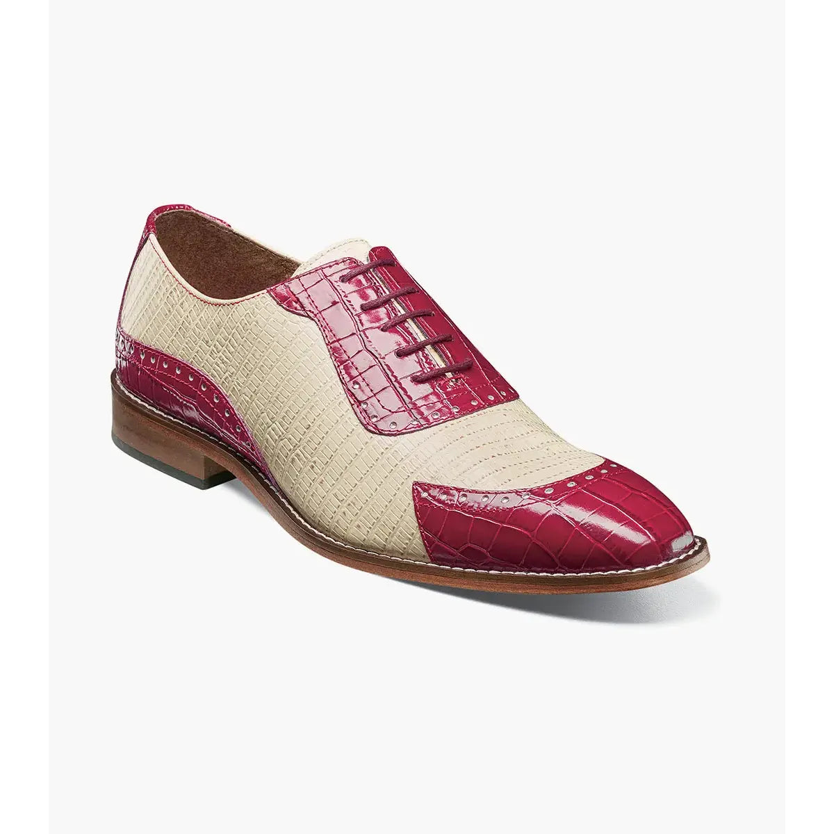 Stacy Adams Tarango Modified Cap Toe Oxford Shoes Raspberry/Ivory 25770-695