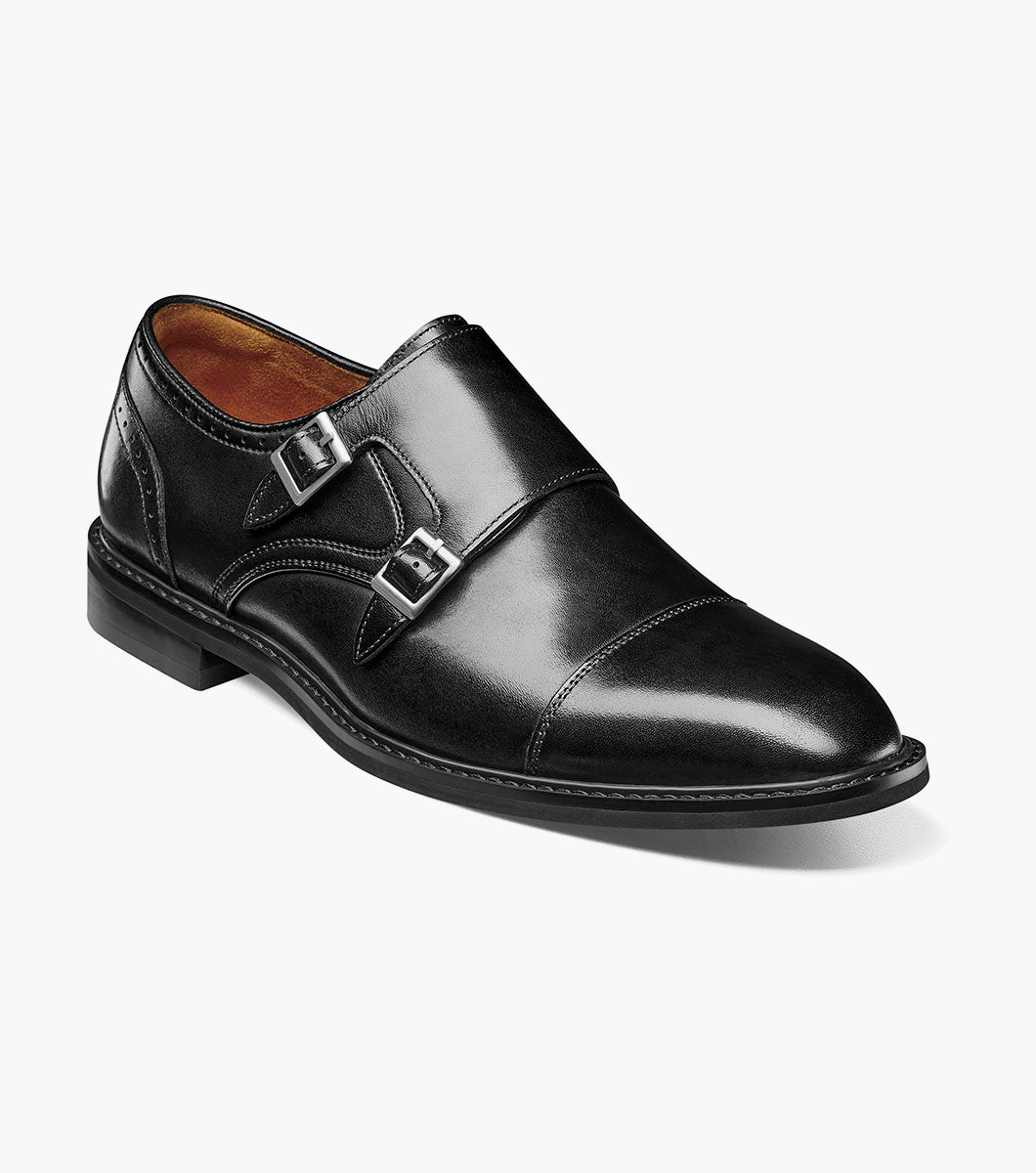 Stacy Adams Boswell Cap Toe Double Monk Strap Shoes Black 25779-001