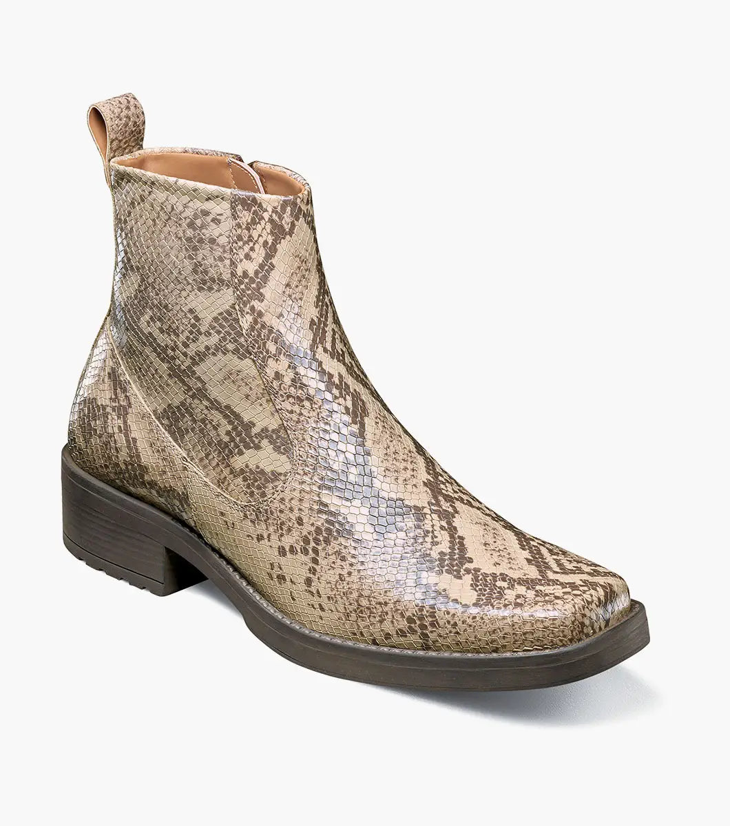 Stacy Adams Shea Plain Toe Side Zip Boot Snakeskin 25786-280 Natural