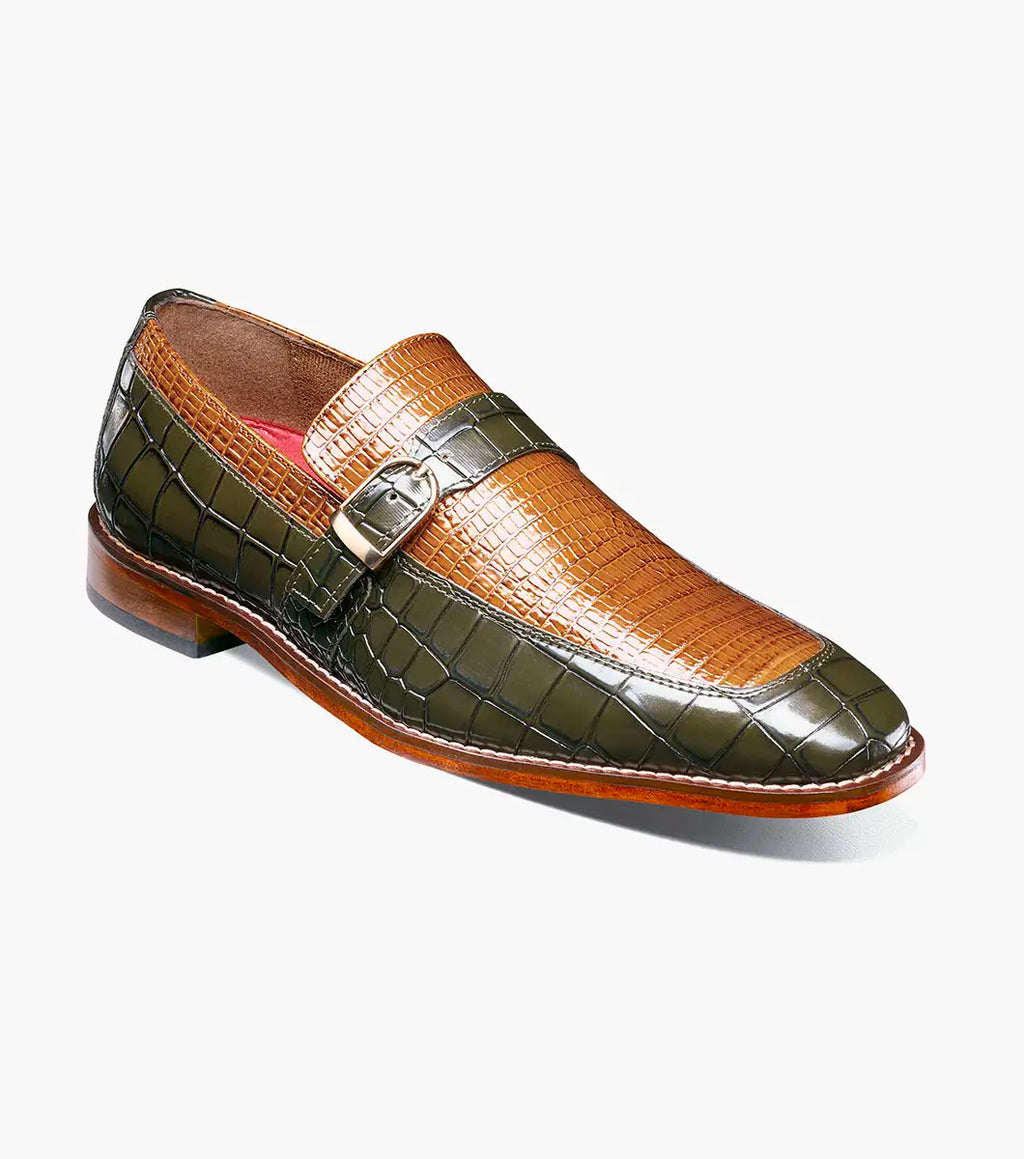 Stacy Adams Rubiano Moc Toe Buckle Strap Slip On Dark Olive Multi 25787-302