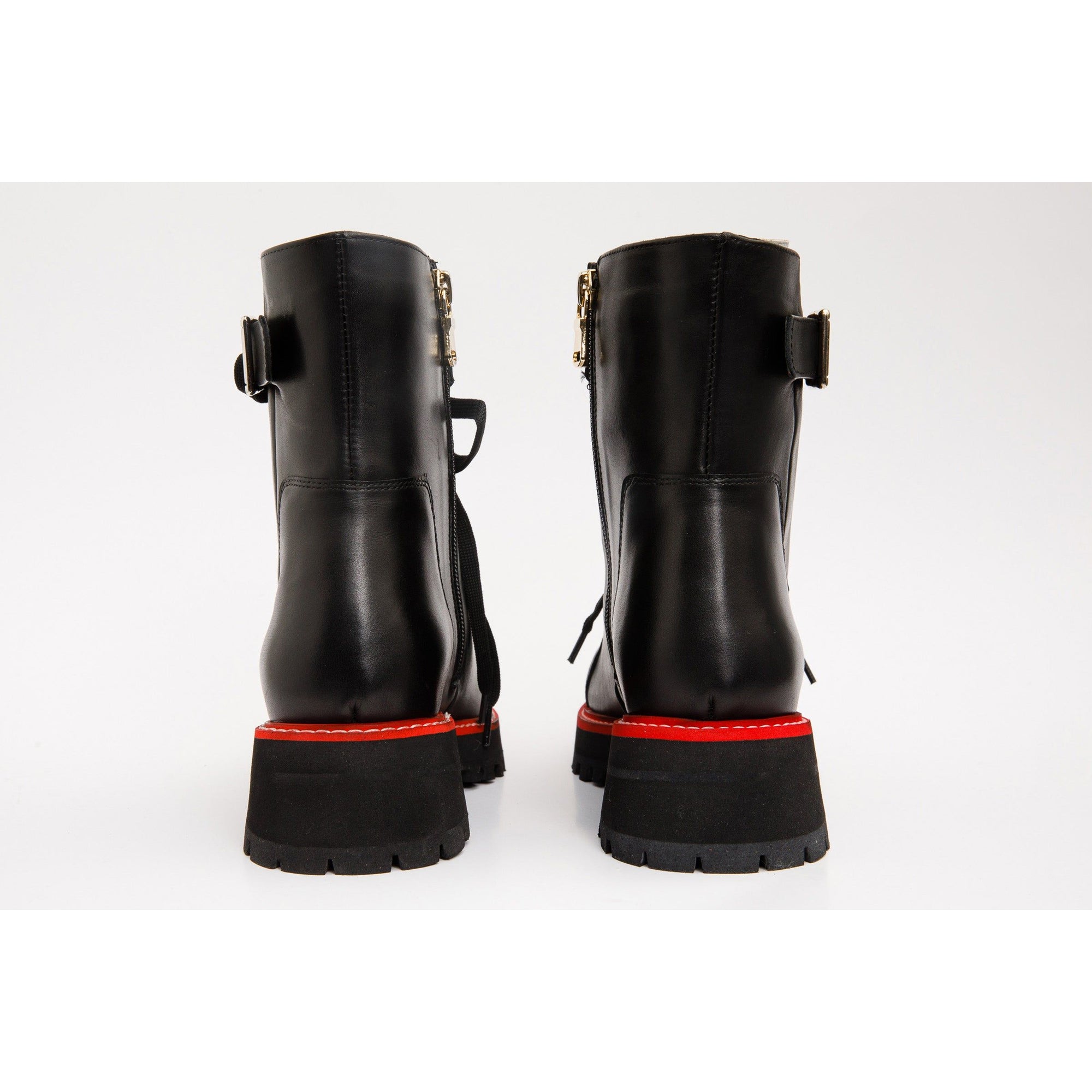 The Belgrano Black Leather Lace-Up Ankle Women Boot With a Side Zipper