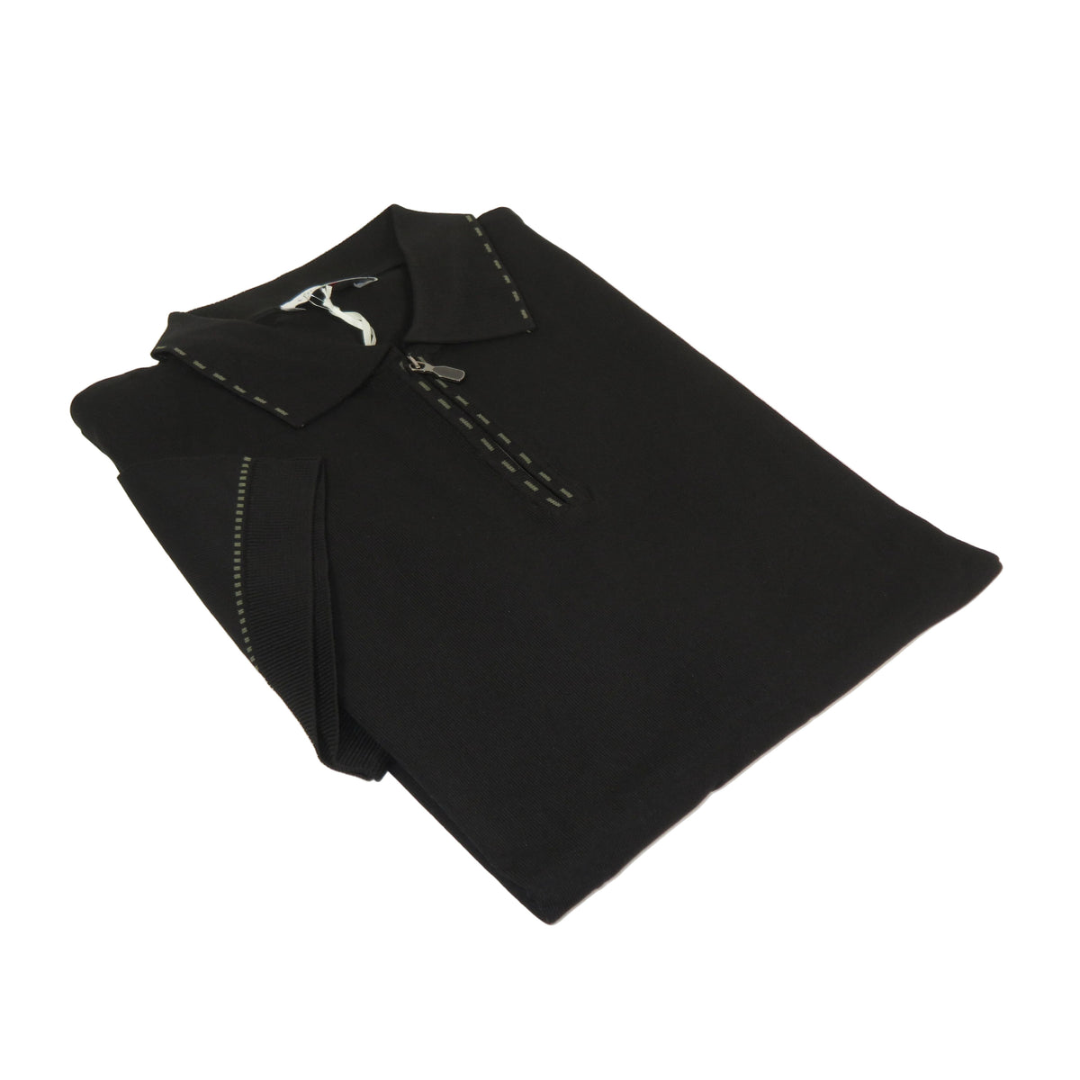 Mens Short Sleeves Fancy Polo Zipper Shirt by Targetti Rome 26605 Black