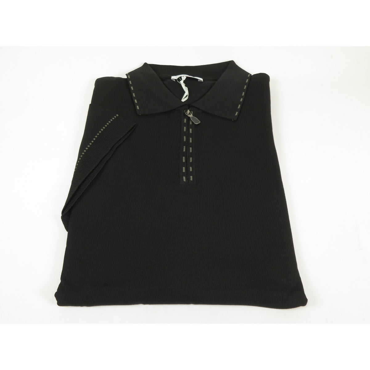 Mens Short Sleeves Fancy Polo Zipper Shirt by Targetti Rome 26605 Black