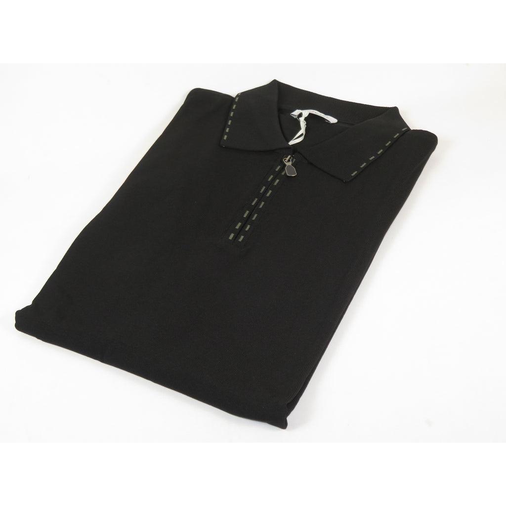 Mens Short Sleeves Fancy Polo Zipper Shirt by Targetti Rome 26605 Black